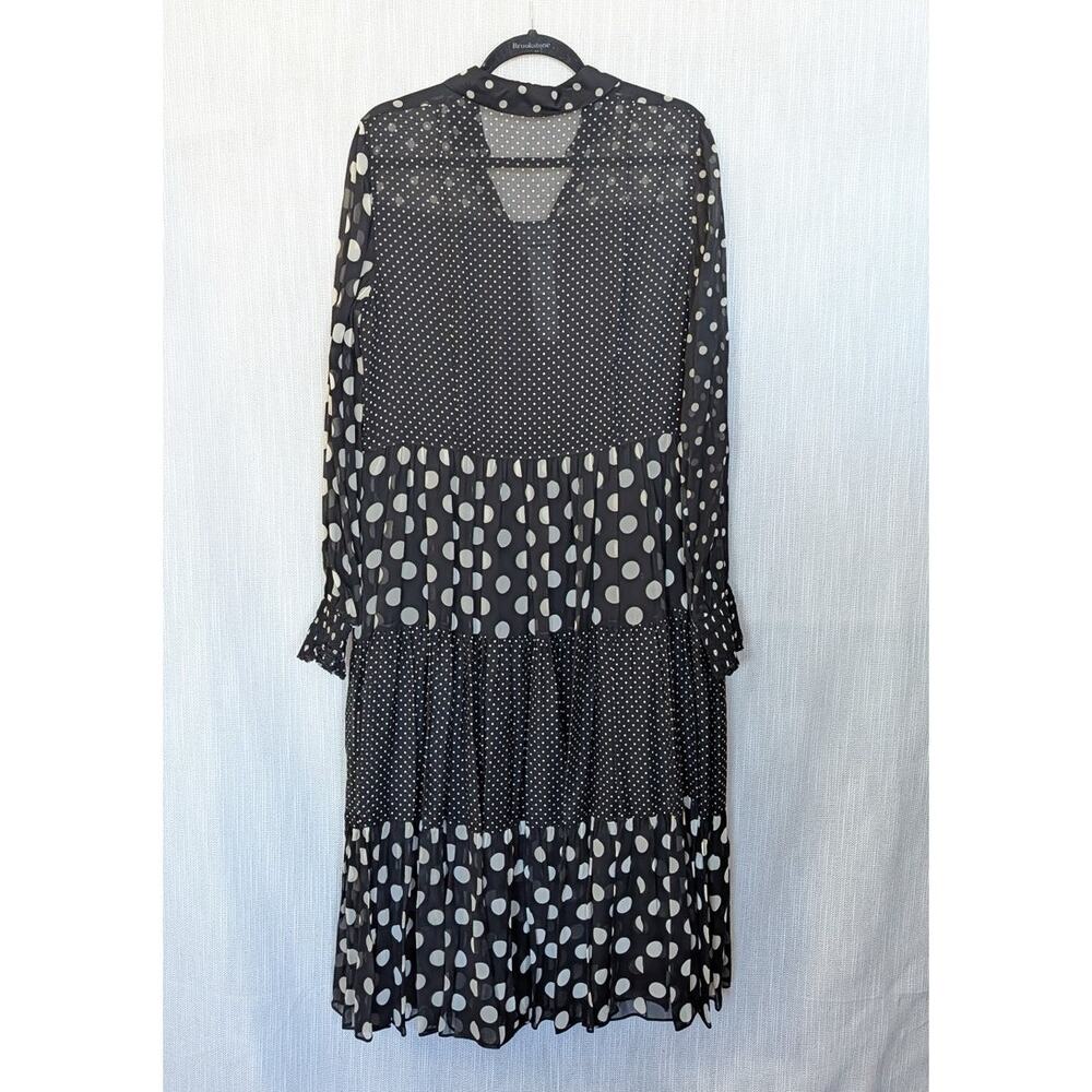 Akris Punto Polka Dot Tiered Midi Dress Womens 12 Black/Cream Long Sleeve - Picture 3 of 11